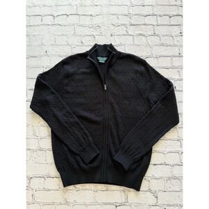 Astra Classic Womens Black Cotton Cable Knit Full Zip Cardigan Sweater Medium